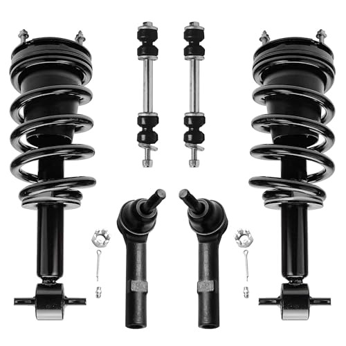 Image of Detroit Axle - Front 6pc Struts Kit for 2007-2013 Chevrolet Silverado 1500 GMC Sierra 1500, Outer Tie Rods Sway Bars Struts w /Coil Spring Replacement 2008 2009 2010 2011 2012 Suspension