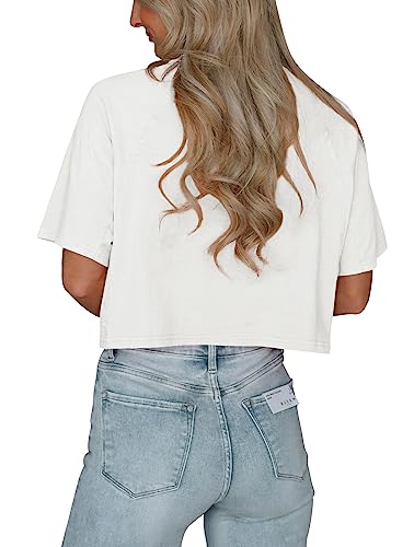 Tankaneo Womens Casual Half Sleeve Cropped T-Shirts Summer Crop Tops Solid Color Round Neck Basic Crop Tees2