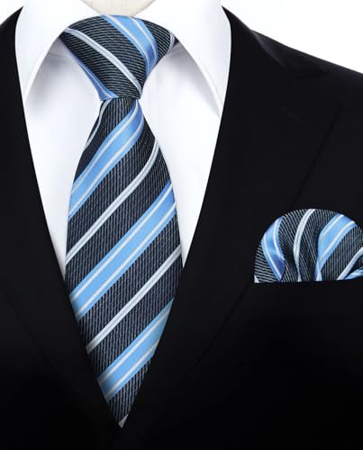 Image of HISDERN Mens Tie Set Classic Woven Ties and Pocket Square Cufflinks Set Formal Business Wedding Neckties Handkerchief