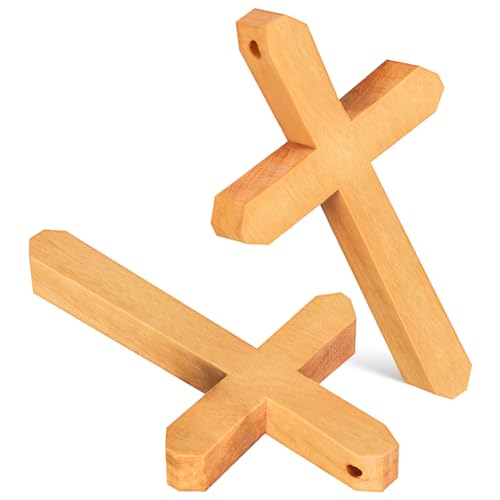 HOOTNEE 2pcs Handheld Wood Crucifix for Christian Prayer and Baptism Supplies Compact Wooden Cross for Decoration and Comfortable to Hold