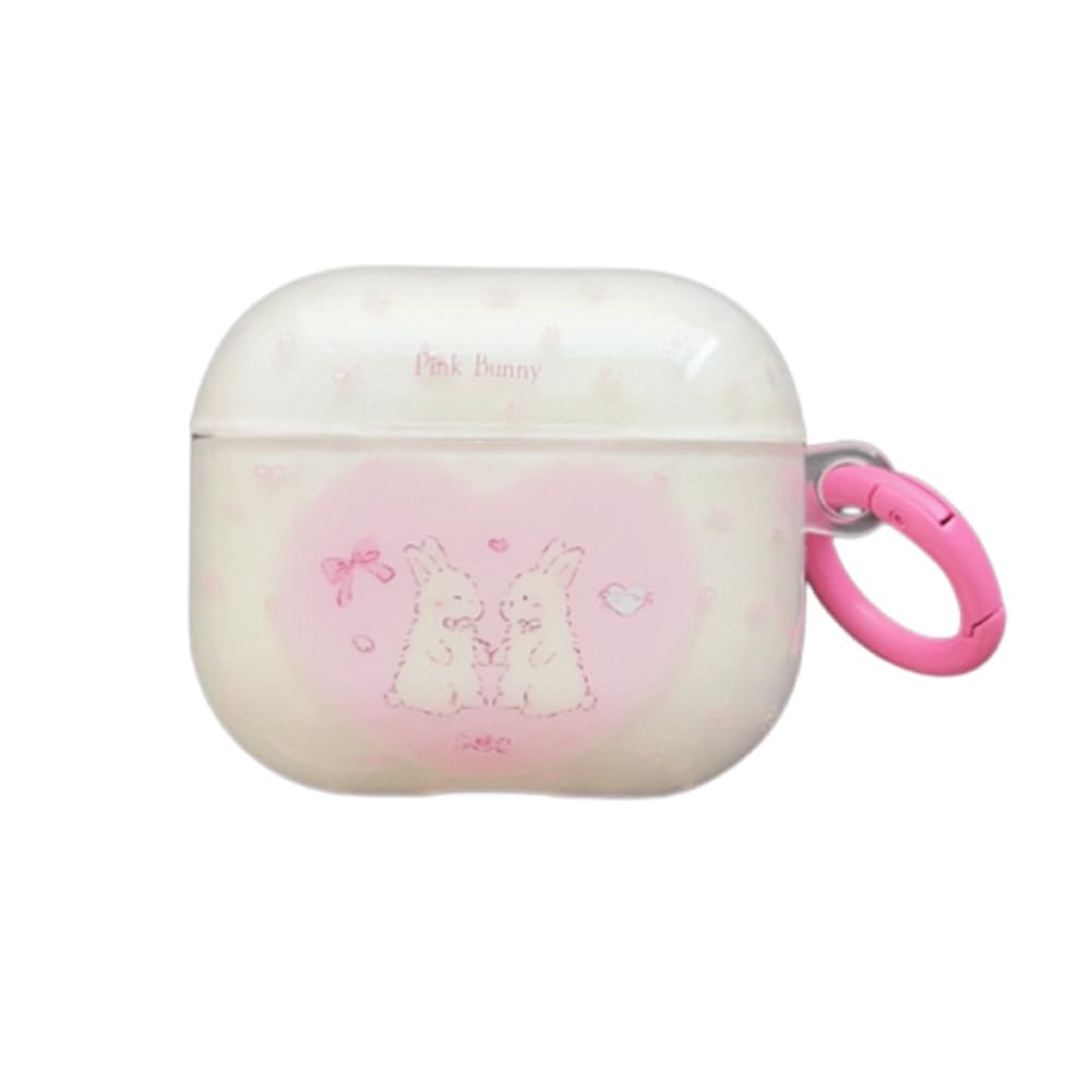 JLSDBMZ for AirPods 3rd Generation case Rabbit,Cute Animal Flower Cartoon Print Design,Kawaii Ladies Girls with Key Chain Cover Clear Shell