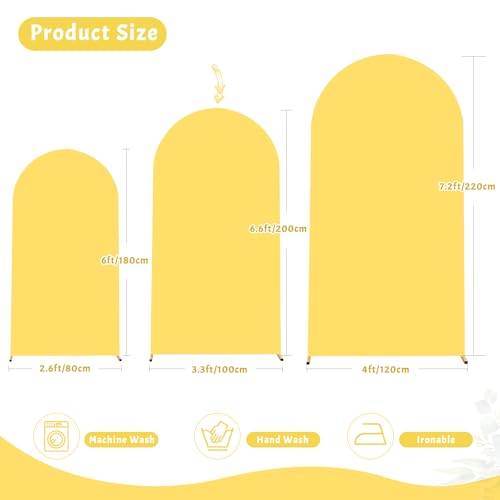 Image of 6.6FT Wedding Arch Cover Yellow Gold Spandex Fitted Wedding Arch Stand Covers Round Top Chiara Backdrop Cover for Birthday Party Ceremony Banquet Decoration