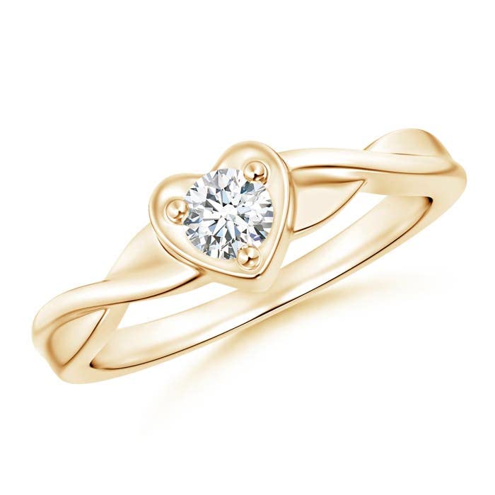 Angara Lab Grown Criss-Cross Solitaire Round Diamond Heart Promise Ring in Silver / 14K Solid Gold/Platinum | April Birthstone, Birthday, Engagement, Anniversary, Wedding Jewelry Gift for Women