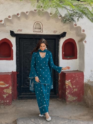 Image of ANNI DESIGNER Farshi Salwar Suit for Women | Cotton Blend Printed Straight Kurta with Dupatta | Farsi Farasi Parsi Ethnic Indian Office Party Wedding Clothing Fashion Premium Traditional Look 3 Piece