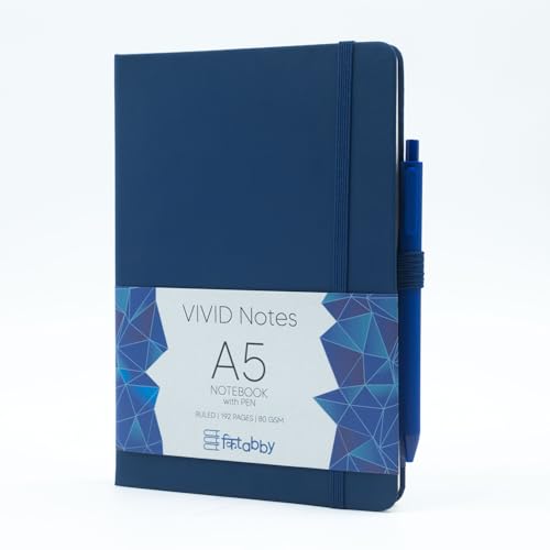 Image of Kitabby VIVID Notes A5 Hard Bound Notebook with Pen - Navy Blue | Elastic Band & Pen Loop, 192 Pages, 80gsm Natural Shade Paper, Polymer Coated Paper Cover