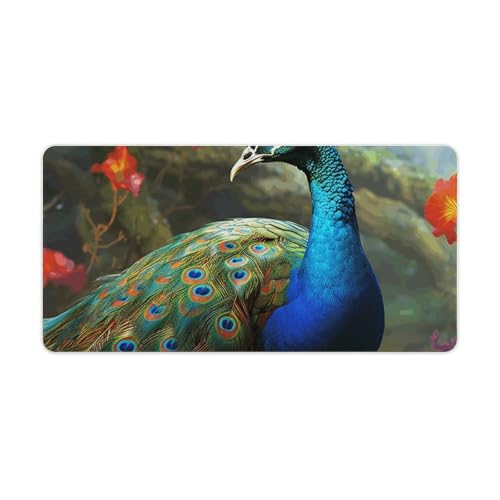 Tapis de souris de jeu antidérapant grand format et étanche motif paon pour éviter les glisses
