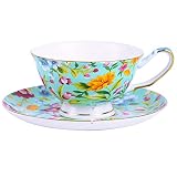 PMNING Tea cup and Saucer Set Royal Garden Style Tea Coffee Cup with Saucer 7 Ounces Bone China Teac
