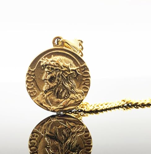 18K Gold Plated Jesus Coin Necklace, Christian Prayer Pendant for Men Women, Religious Necklace3