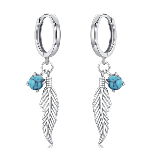 Feather Turquoise Earrings 925 Sterling Silver GenuineTurquoise Dangle Earrings Western Earring Native American Jewelry Indigenous Gifts for Women