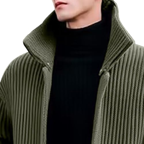 Mens Stand Collar Knitted Thickened Cardigans Loose Fit Knitwear Open Front Outwear Regular Fit Pocket Knit Sweaters (Green,3X-Large)2