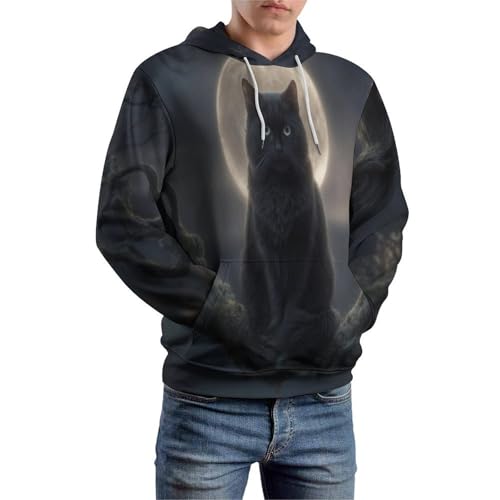 Pull à capuche chat noir pour homme décontracté grand taille - 3