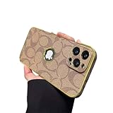 ADTGYAUS Compatible with iPhone 16 Pro Max Case with Logo View, Luxury Elegant Full Protection Slim Shockproof Leather Case with Camera Lens Protector Phone Cover for iPhone 16 Pro Max Khaki