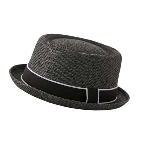 Kovake Chapeau en Paille Pork Pie Homme Femmes - Chapeau de Soleil d'été Respirante Chapeaux Melon Casquettes de Plage Jazz Hat Printemps Ete (Noir 2)