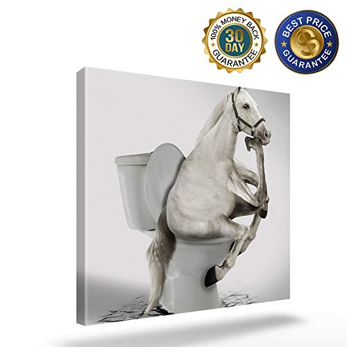 Custom Bed Usa Canvas Wall Art Animal Picture Prints, 12X12 Inch Oil Painting Artwork Wood Gallery And Framed For Bathroom Wall Decor, Horse Sitting On The Toilet Meditating #TOP1