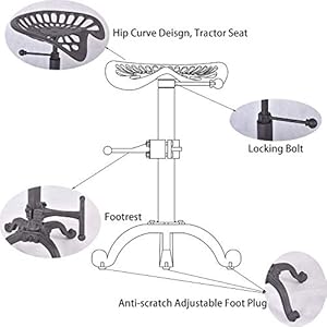Industrial Bar Stool-Swivel Tractor Seat-Kitchen Dining Counter Chair-Extra Pub Height- Adjustable 24.8-31"-Iron Cast Design Industrial Bar Stool Swivel Tractor Seat Kitchen Dining Counter Chair Extra Pub Height Adjustable 248 31 Iron Cast Design