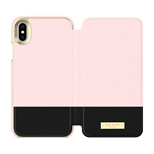 kate spade new york Rose Quartz/Black Color Block Folio Case for iPhone X/XS - Saffiano Leather ID & Card Holder, KSIPH-083-CBRQB
