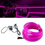 EL Wire Interior Car LED Light Strip, USB Neon Flashing Electrogenic Light Light, 16.4 FT Neon with Sewing Edge, Car Ambient Lighting Kit with Fuse Protection (Purple)