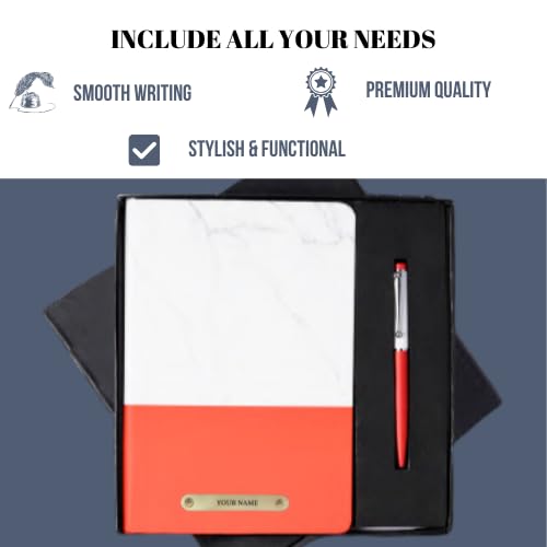 Image of 2 in 1 Personalized Diary & Pen Combo Gift Set | Custom Name Engraved Black Leather Notebook & Metal Pen | Best Gift for Office, Corporate & Personal Use (Red)