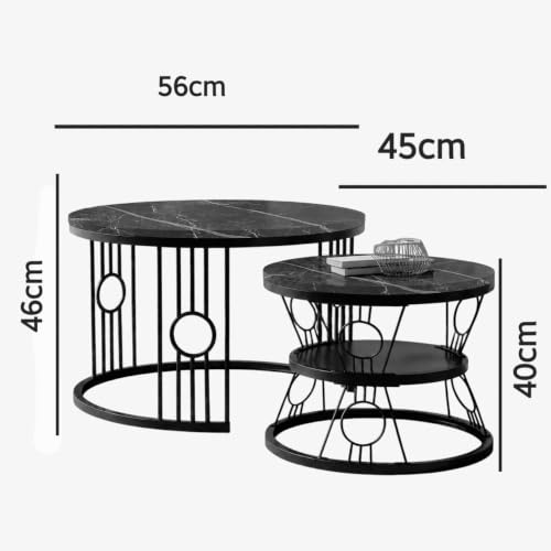 Image of Brown Art SHOPPEE Home Decor Furniture Round Side Coffee Table Sets,2 Piece MDF Top Couch Table,Stacking Nesting Table with Iron Frame for Living Room Living Room or Lounge (Golden White)