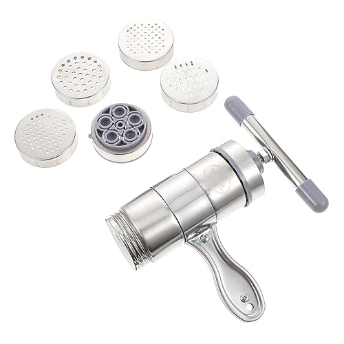 SOLUSTRE Stainless Steel Manual Noodle Maker with Molds Easy to Use Kitchen Pasta Maker Tool for Quick Homemade Noodles Ergonomic Handle Saving Design