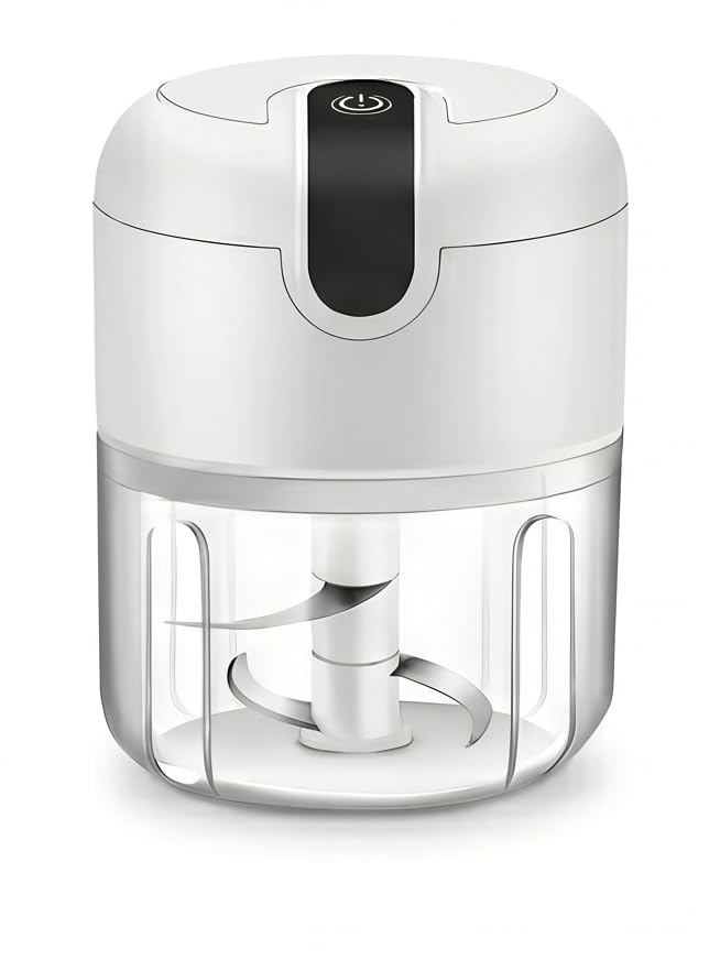 Electric Mini Vegetable Chopper with 3 Sharp Stainless Steel Blades | 250ml Wireless & USB Rechargeable Food Processor for Garlic, Onion, Chili, Ginger, Puree & Dips (White)-picture-30