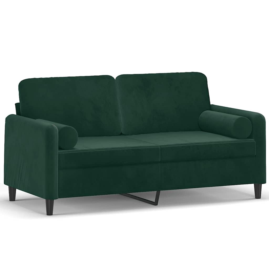 Générique Divano a 2 posti in velluto verde scuro 140 cm con cuscini decorativi, design moderno, struttura in metallo resistente, fodere rimovibili, comode per soggiorno
