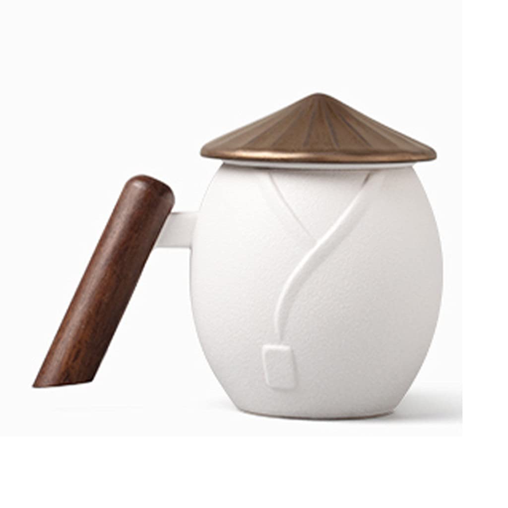 tazza di caffè di personalità, 12 Oz, Tazze da tè Manico in legno for papà uomo, Tazza con infusore for tè in ceramica con cestello for infusore e coperchio for macerare il tè sfuso in foglie, Nero Bi