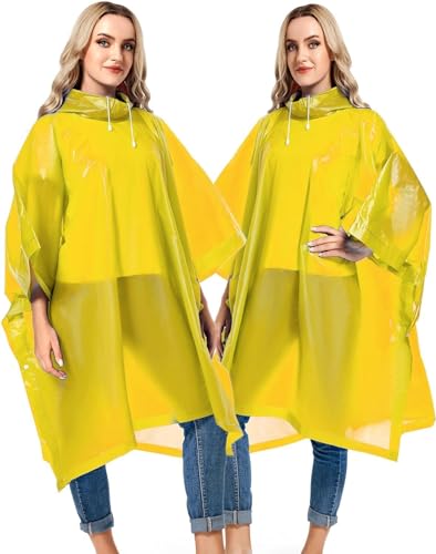 Image of Pivalo EVA Raincoat Poncho 70 GSM with Adjustable Hood Full Sleeves Knee Length Unisex Universal Size Waterproof Reusable Outdoor Rainwear for Bike Riders Men and Women (Pack of 1, Yellow)