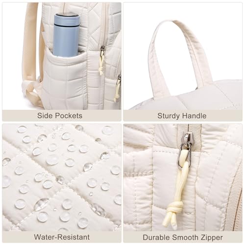 Laptop Backpack for Women College Travel,Quilted Daypack Bookbag for School Teen Girls Mochilas Mujer,Beige - Image 4