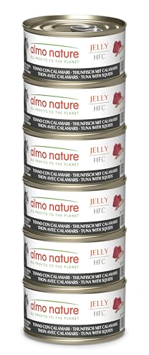 Almo Nature HFC Jelly - Alimento Umido per Gatti Adulti - Tonno con Calamari - Human-Grade, Gluten-Free - 70g (Confezione da 6)