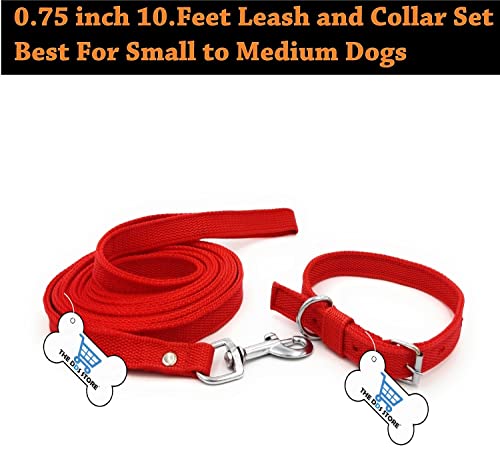 Image of Dog Training Lead 10.FT Long Rope Cotton Nylon Webbing Recall Obedience Line Leash for Pet Best for Small to Medium Breed Dogs (10.Feet Leash & Collar 0.75 inch, Red)