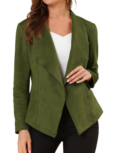 Image of Allegra K Women Faux Suede Jacket Lapel Draped Open Front Cardigan Casual Trendy Suede Blazer