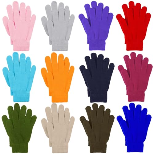 Cooraby 12 Pairs Winter Knitted Magic Gloves Stretchy Full Fingers Gloves for Men, Women or Teens