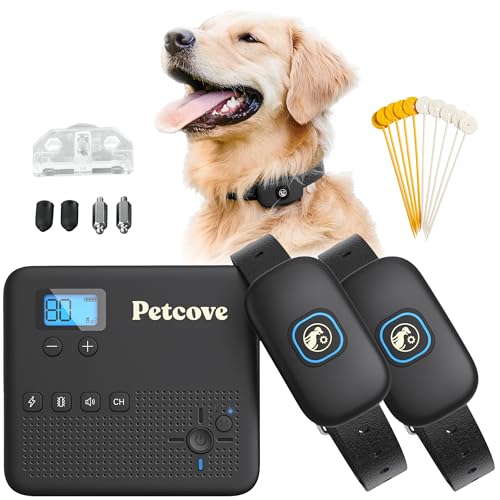 Wireless Dog Fence System & Remote Training Collar, 2.4GHz Non-GPS Fence for Dogs Wireless, 2 in 1 Dog Fence Wireless System for 2 Dogs Electric Fence Buzz, Noise Vibration, Electric Fence for Dogs