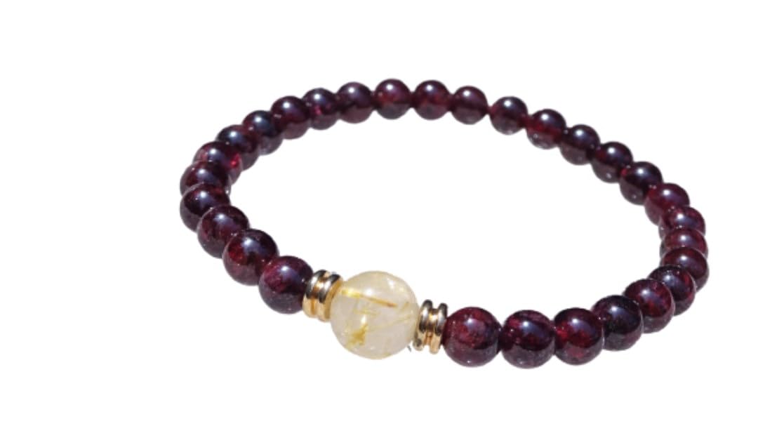 叶石 ガーネット×ゴールドルチル ブレスレット