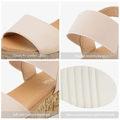 DREAM PAIRS DREAM PAIRS Womens Open Toe Elastic Strap Casual Flatform Platform Wedges Sandals,Size 9,Nude,REED-2