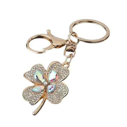 Porte-clés Lucky Clover avec strass rotatif pour femmes