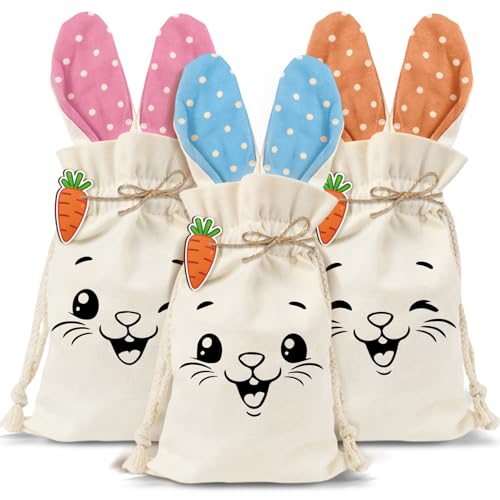 Osternester zum Befüllen, Osterkörbchen mit 3 Stück Osterkorb Hasenform Stoff 3 Stück Karottenanhänger, Ostertüten zum Befüllen Osterkorb für Kinder Osterkörbe Geschenktüte Ostern Ostertasche