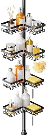 Kegii Telescopic Shower Caddy Corner Shower Shelf Bathroom Corner Storage Black