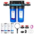 Whole House Water Filter System, 2-Stage Home Water Filtration with GAC & KDF, 3/4" Ports & 2 Valves, Reduces Chlorine Odor, Heavy Metals & Taste, Includes Extra 2 Replacement Filter Sets for Home Use