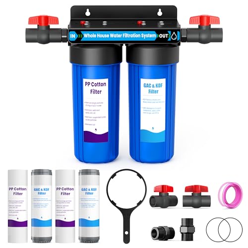 Image of Whole House Water Filter System, 2-Stage Home Filtration with 3/4" Ports & 2 Valves, with GAC &KDF Filter,Reduces Chlorine Odor,Heavy Metal & Taste,Includes Extra 2 Sets of Replacement Filters