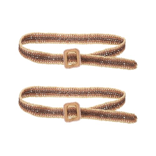 LOGOFUN 2PCS Raffia Belt Woven Adjustable Waistband Lightweight Fashion Accessory for Women Summer Vacation Dresses Skirt Supplies