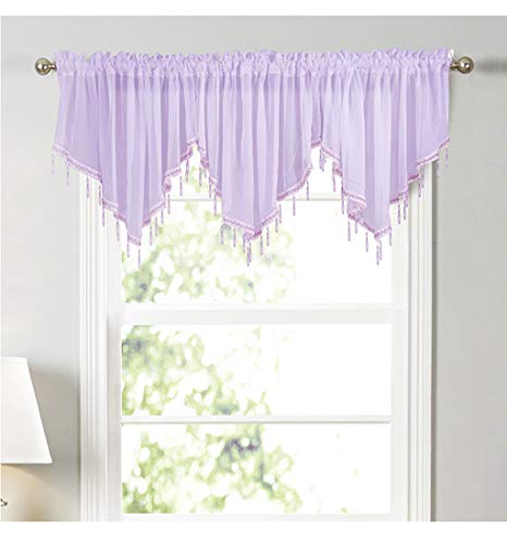 Yaland Cortina de gasa para cocina, cortinas transversales, cortinas de un solo color, cortinas de estilo moderno, bistrocortinas triangulares (ancho x alto 130 x 60 cm), 1 pieza morada