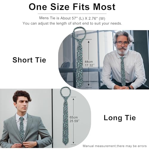Image of Luckyvestir Ties for Men, Sage Green Cotton Floral Tie 2.76 inch Flower Printed Men's Neckties for Wedding /Groomsmen /Suit /Party