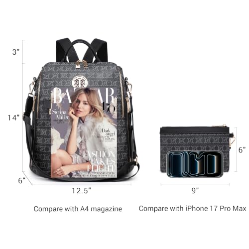 Image of JULIE FERRARO Women's Convertible Backpack Purse Vegan Leather Fashion Backpack Bag Large Capacity Travel Shoulder Bag with Wristlet 2PCS Set