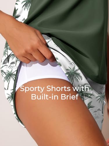 Image of Summer Mae Blouson Tankini Swimsuits for Women 2026 Tummy Control Two Piece Bathing Suits with Sporty Pockets Swim Shorts