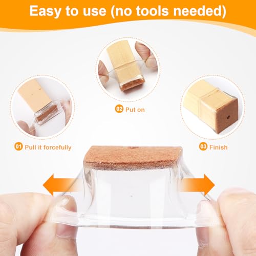 Image of CHUNZEXI 36 Pack Square Chair Leg Floor Protectors for Hardwood Floors, Silicone Felt Covers Pads Caps, Protect Wood Furniture Feet Floors Noise Reduce and Scratch (Square Small)