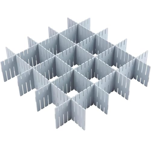 LWAIX Separatori per Cassetti Regolabili Divisori per Cassetti 10PCS Separatore Cassetti Plastica Verde per Ufficio Bagno Cucina o Camera da letto 32.4 x 7cm (Grigio 10pcs Nessun accessorio)