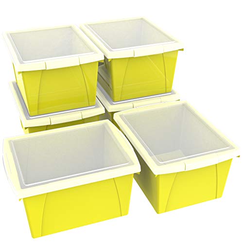 Image of Storex 4 Gallon Storage Bin with Lid - Plastic Classroom Organizer for Books and Supplies, Yellow, 6-Pack (61410U06C)