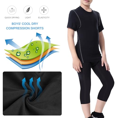 Valcatch Boys' 3/4 Compression Pants 2 Pack Athletic Workout Running Leggings Teens Base Layer Basketball Tights Underwear4